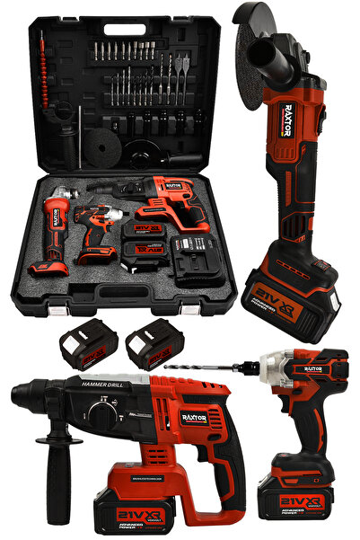 RAXTOR 36v Çift Akü Kırıcı Delici Hilti 2-26mm Somun Sıkma Sökme Taşlama 3'lü...