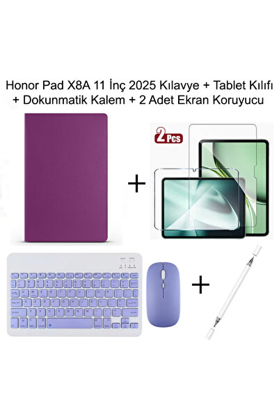 Huawei Honor Pad X8A 11 İnç 2025 Uyumlu Standlı Kılıf Dokunmatik Kalem Ve Klavye Set