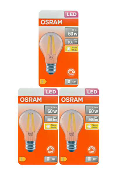 Osram Value CLA 60D 6,5W 827 230V Filament Dimli Led Ampul E27 (3 ADET)
