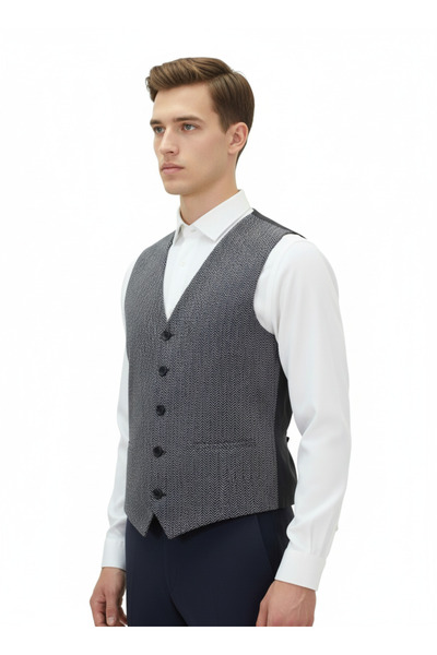 MENTOR REGALO Men's V-Neck Vest Gray Fish Scale Pattern Regular Fit