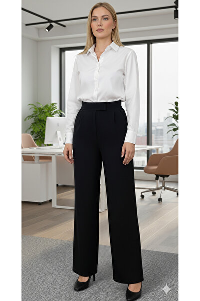 BURUTEKIN Black Women's Pants with Zipper, Flexible Lycra Fabric