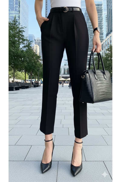 BURUTEKIN Black Women's Palazzo Pants in Stretch Lycra Fabric