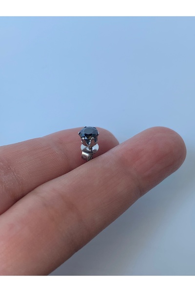 kurukafagift Çivi Model Solitaire Black Stone Steel Earring 5 mm Single Piece