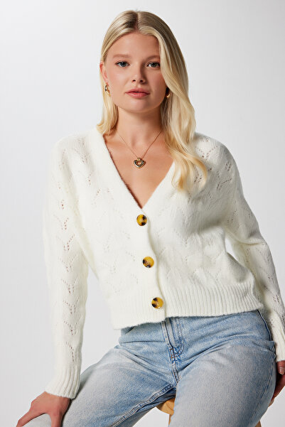 Ritnice Women's Estelle Openwork/Perforated Ecru Knit Cardigan