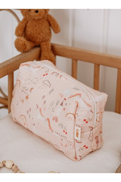Lollie Baby&Kids Muslin Baby Care Bag, Waterproof Inner Surface - Pink Unicorn