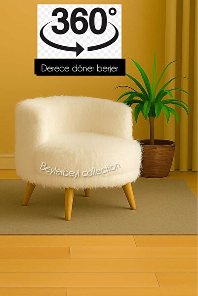 BEYLERBEYİ 360 derece döner berjer,beyaz kürk kumaş tekli koltuk, mekanizmalı...