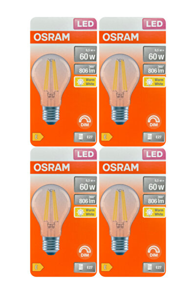 Osram Value CLA 60D 6,5W 827 230V Filament Dimli Led Ampul E27 (4 ADET)