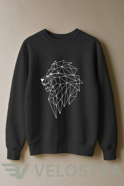 Velostra Hanorac unisex Linear Lion cu imprimeu 3 Thread Inside Sha cu căptuș...