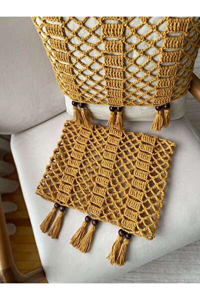 Melder hometex “ Makrome Örgü Üst Kılıf + Keten Gizli Fermuarlı Yastık Kılıfı - 2'li set “