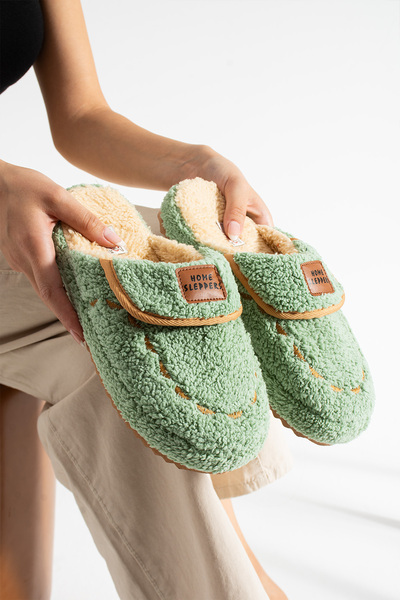 star shoes Жіночі зелені домашні капці безшумні з товстою підошвою, зимові капці