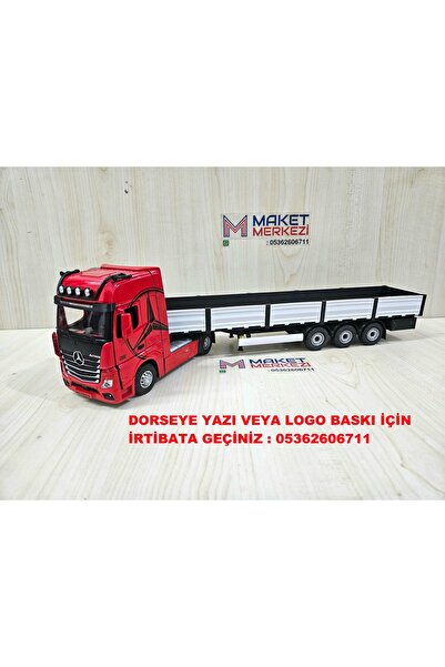 Maket Yarım metre uzunlukta 1/36 MERCEDES ACTROS SAL DORSELİ TIR MAKETİ (isim yazılır) KIRMIZI
