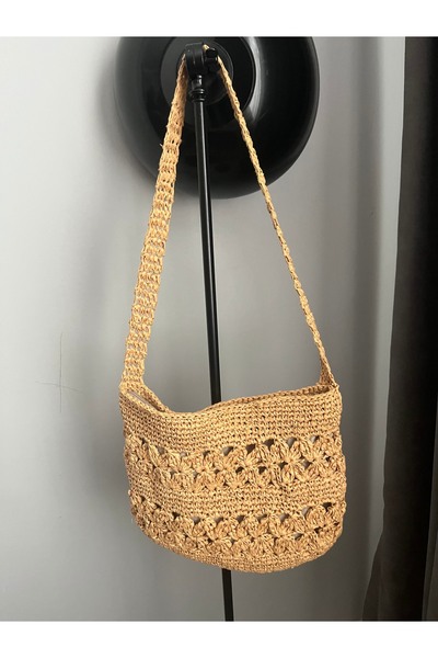 Moonstar Home Handmade Straw Bag with Patterned Inner Pocket - Zippered