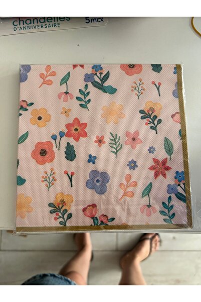 Partifabrik Colorful Flowers Themed White Paper Napkin