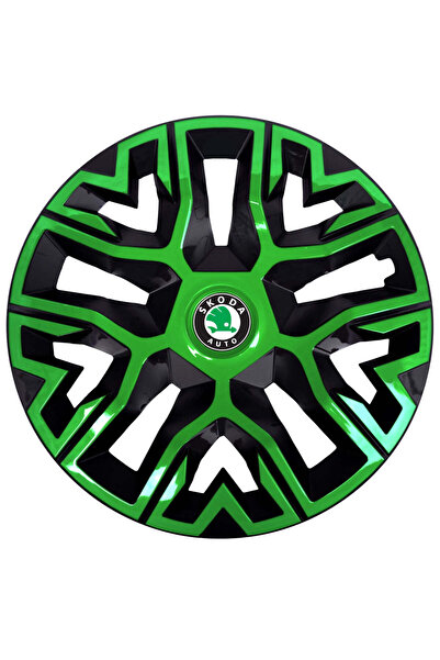 OEM Set de 4 capace pentru roți 15 inch, Best Verde-Negru, Compatibile cu Skoda