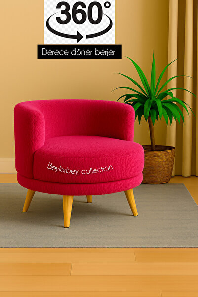 BEYLERBEYİ 360 derece döner berjer, fuşya rengi peluş kumaş, tekli koltuk mekanizmalı berjer