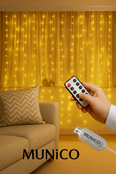 Munico Tel Perde LED Dekor – 33m, 300 LED, Gün Işığı Tonlu, Duvar ve Sahne Ar...