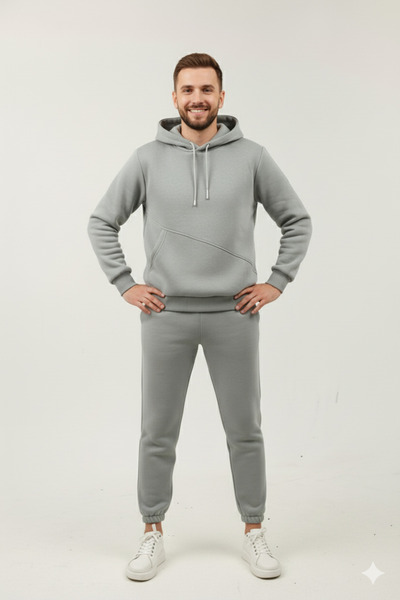 OXVİN Σετ αθλητικής φόρμας με κουκούλα με τρεις ραφές, με επένδυση από βαμβάκι, μαλακό και υπερμεγέθη