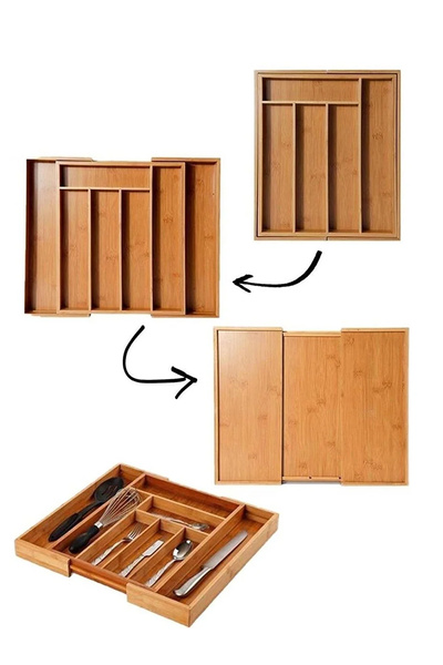 Home Ρυθμιζόμενη θήκη για κουτάλια από μπαμπού Orvani με ρυθμιζόμενα 5 και 7 διαμερίσματα