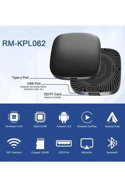 S Spiface Kablosuz CarPlay IOS ve Android Araç Adaptörü -Netflix/YouTube/Disney+ Destekli AI Multimedya Kutusu