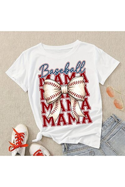 l'eivor Tricou din bumbac pentru femei cu imprimeu MAMA cu design de baseball