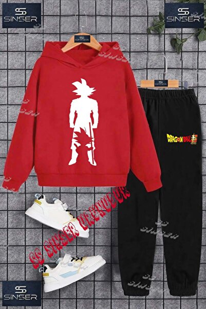 SS SİNSER Παιδικό Unisex Σετ Φούτερ με Κουκούλα και Στάμπα "GOKU AYAKTA BEYAZ...