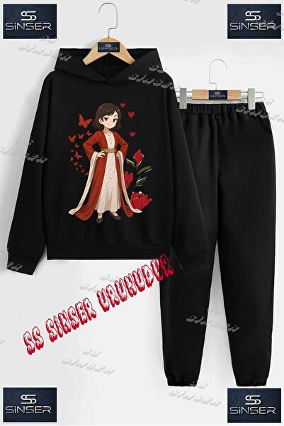 SS SİNSER Детски унисекс комплект спортен екип с качулка и принт „JYN ANIME Y...
