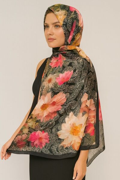 ELZE MODA Bamboo Crushed Flower Patterned Vual Shawl