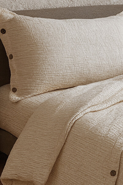 OTEXSA Pure Cotton, Bohemian Style Single Size Natural 120X200Cm Fitted Sheet and Pillowcase 50X70Cm