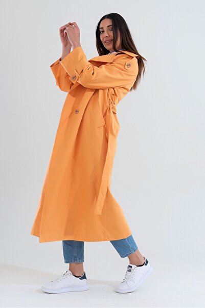 KIZILELMADA Stylish Stone-Colored Buttoned Trench Coat – Comfortable and Modern Fit
