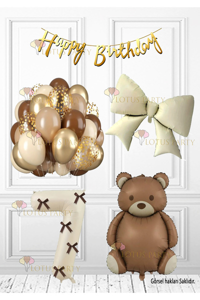 LOTUS PARTY Set de naștere cu fundă Ursuleț maro cu panglică Număr cremă Fund...