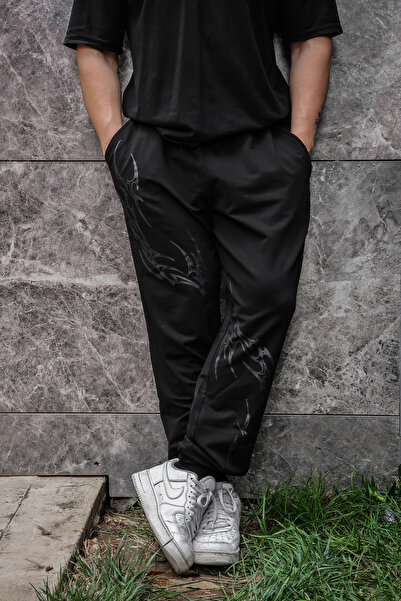 Liber Shadow Serpent - Ανδρικό μαύρο παντελόνι με ελαστικό πόδι, άνετο κομμένο τζόγκερ με τσέπες