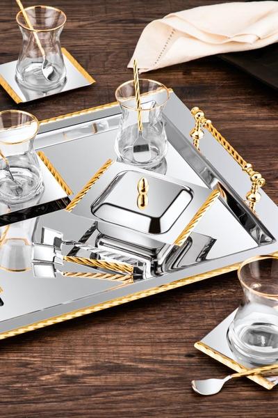 ÖzSa Home Roma 22 Piece 6 Person Tea Set - 18/10 Stainless Steel