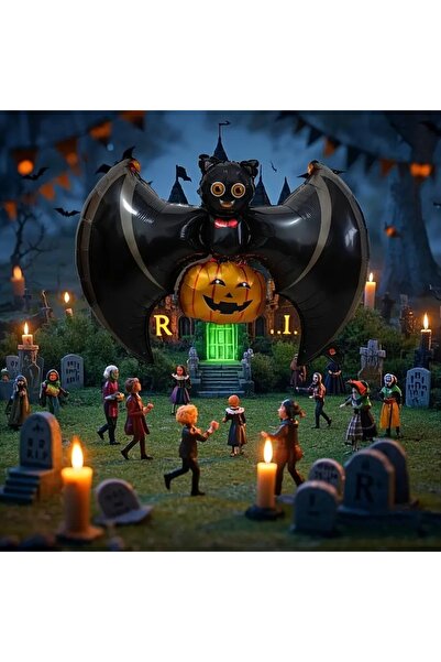 DÜVENCİ TİCARET Cadılar Bayramı Yarasa Balkabağı Folyo Balon