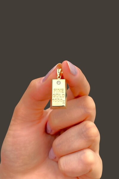 Altınaşkı Taşlı Külçe Altın Kolye Ucu