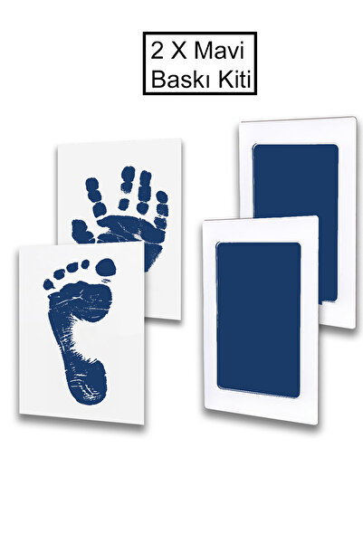 Moky Design Mavi Non-Toksik Temassız Mürekkep, Erkek Bebek El Ayak Güvenli Baskı Kiti, Yeni Doğan Hediyesi