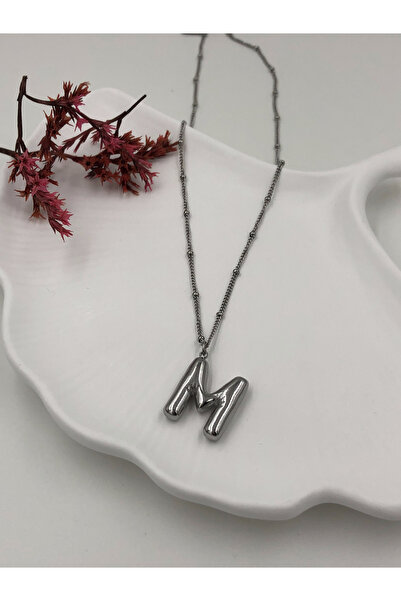fmaccesories Steel (m) Letter Balloon Necklace Antiallergic Letter Necklace m Letter Balloon Bubble Steel 45 cm Fmaccesories
