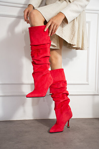 irmona Venice Red Calf Suede Extra Wide Toe Box Thin Heel Boots