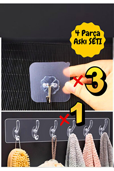 BRE HOME 4 Parça Yapışkanlı Askı Seti – 3 Tekli + 1 Beşli Şeffaf Duvar Askısı...