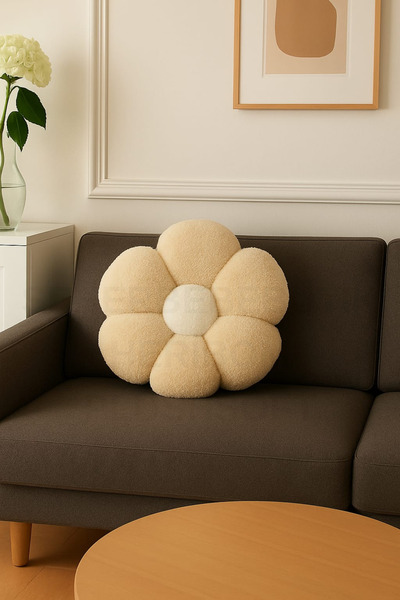 Plush Soft Papatya Decorative Plush and Throw Pillow Cushion Cream-Ecru