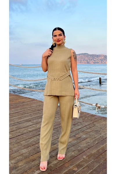 Butik Tri-Kot Suit with Khaki Belt Detail