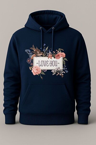 MELOOX Φούτερ με κουκούλα με στάμπα Love You με λουλούδια – Unisex Casual Fas...