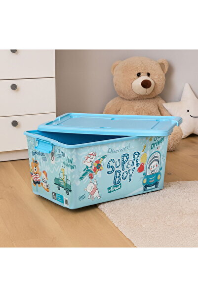 MATMEL صندوق تخزين ألعاب بعجلات بلاستيك - أزرق - 40 لتر