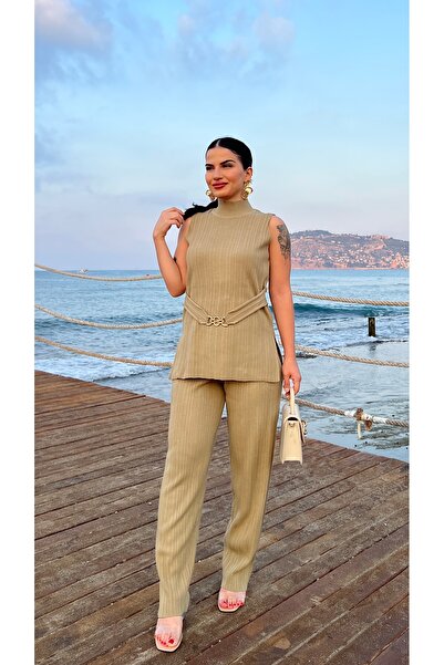 Butik Tri-Kot Suit with Khaki Belt Detail