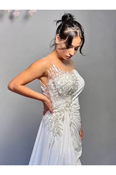 MEDUSA Lunaris Drapeli Şifon Helen Dökümlü Nikah Düğün Gelinlik