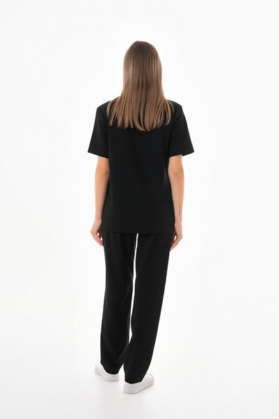 SETA UNİFORM Uniforme chirurgicale pentru femei material elastic cu mâneci false negre, cu fermoar, uniforme chirurgicale