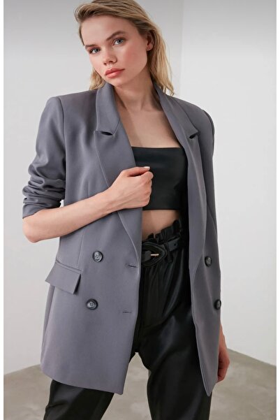 viyan butik Astarlı oversize kruvaze yaka blazer ceket