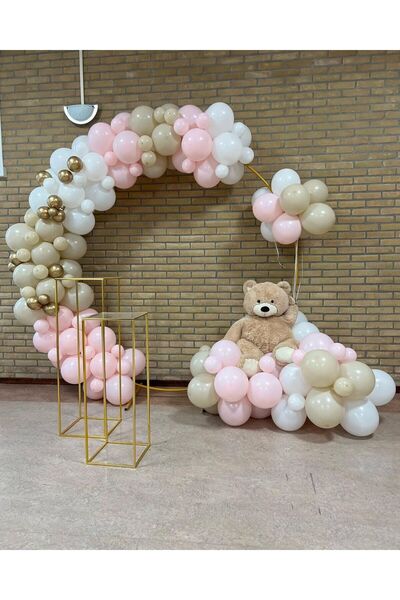 Ezgi Party Store 100 Balloons Birthday Concept Sand Beige Pink White Chrome Gold Balloons Set
