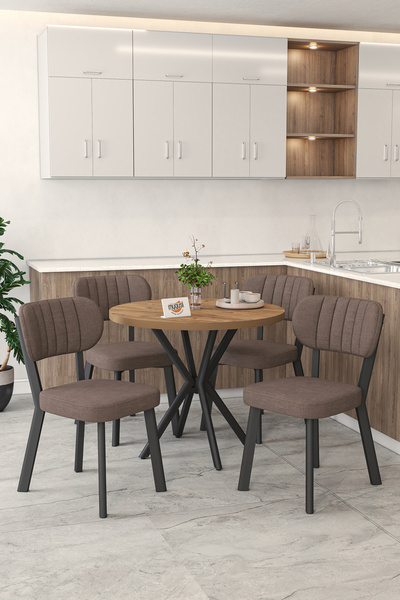 Mygusi Gnr 90cm Sabit Atlantik Mutfak Masası Takımı, Yemek Masası, 4 Modern K...