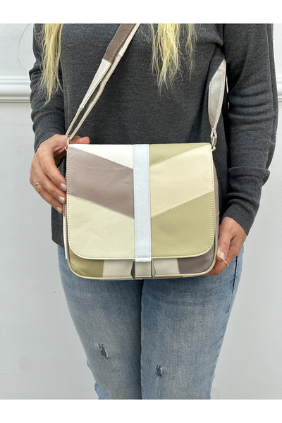 Deribag Genuine Leather, Large Size, Patchwork, Cross Strap Shoulder Bag 26*25*8