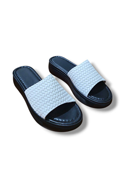 BARONES SHOES Women's Genuine Leather Knitted Single Strap High Sole Slippers